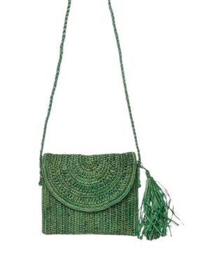 NWT Mar Y Sol Naomi Raffia Shoulder Bag Sage Green